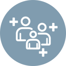 Icon 3 Personen mit 3 Plus-Zeichen